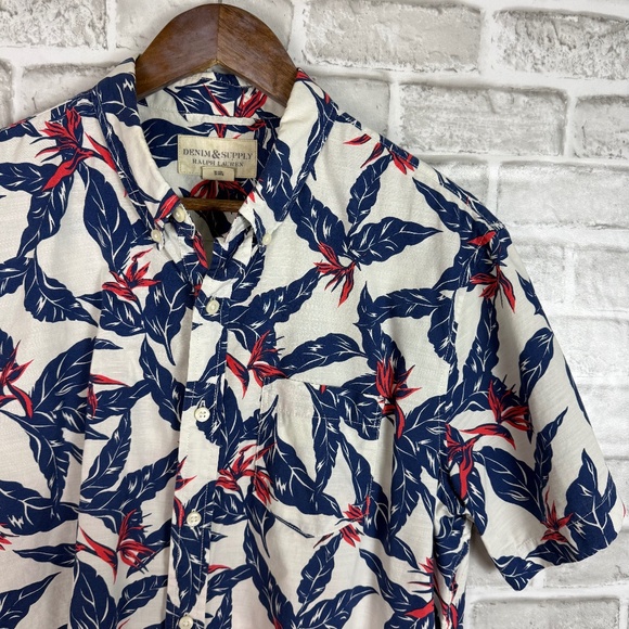 Denim & Supply Ralph Lauren Other - Denim & Supply Ralph Lauren White Blue Tropical Leaf Casual Button Shirt LARGE